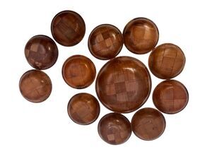 Vintage 1970s CM Woven Wood Parquet Salad Bowl Set - 11 Piece MC